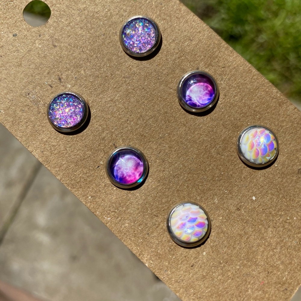 NEW Faux Druzy Stud Earrings Set